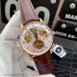 Perfect Replica Jaeger LeCoultre Master White Tourbillon Dial Rose Gold Case Leather 40mm Watch